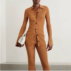 A.L.C. Brown Ribbed Button-Up Top